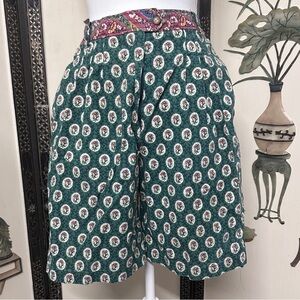 Green Patterned High-Waisted Shorts